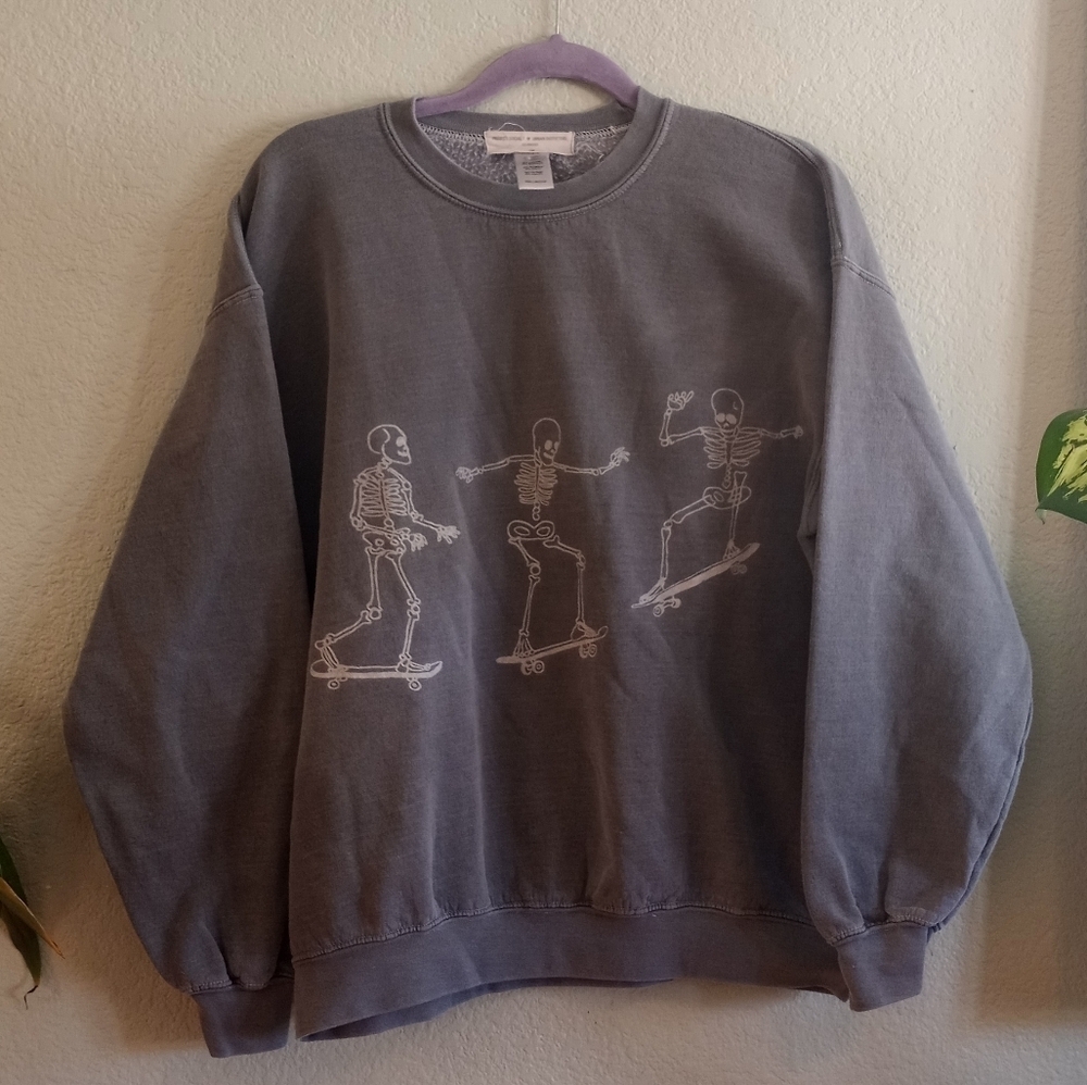 Project Social❤Urban Outfitters Whimsigoth Baggy Skeleton Skater Grey Sweatshirt - Picture 4 of 8